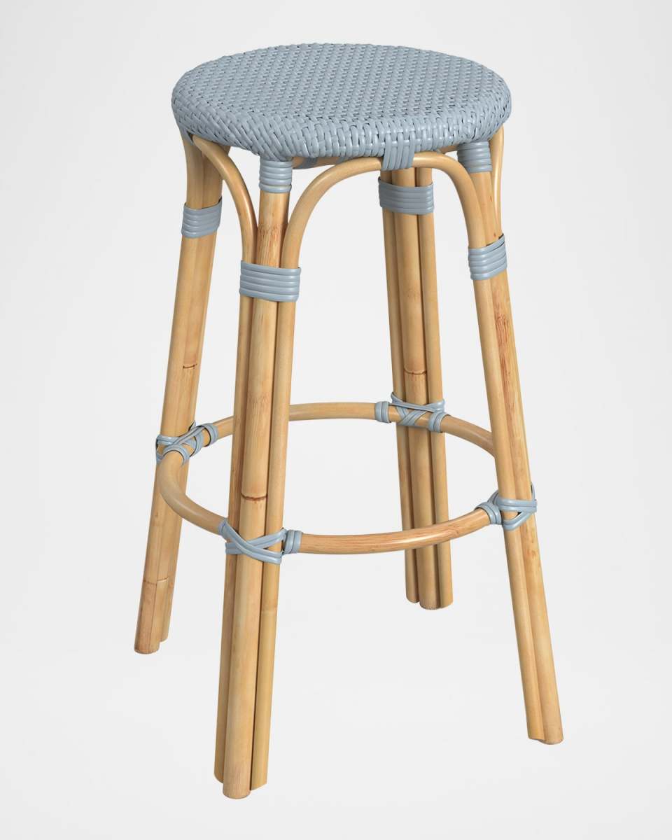 Tobias 30" Rattan Bar Stool, Baby Blue